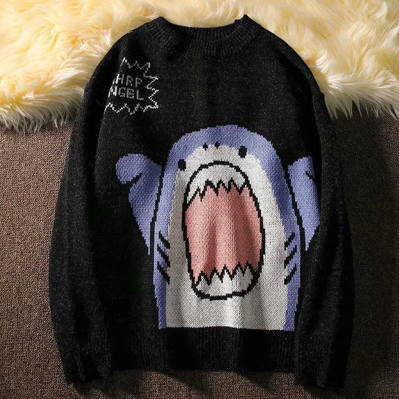 Harajuku Cartoon Shark Sweater - Embrace Quirky Cuteness