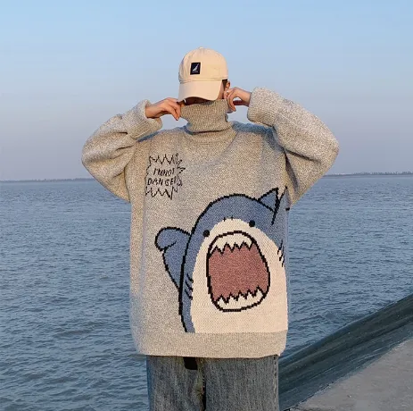 Harajuku Cartoon Shark Sweater - Embrace Quirky Cuteness