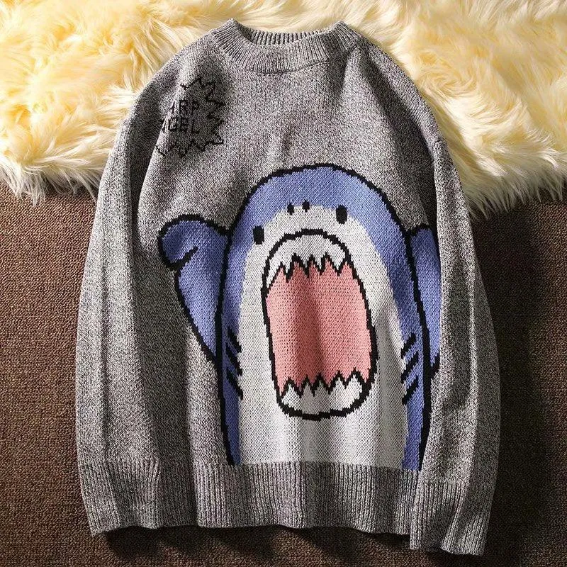 Harajuku Cartoon Shark Sweater - Embrace Quirky Cuteness