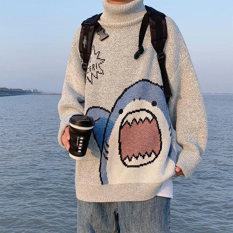 Harajuku Cartoon Shark Sweater - Embrace Quirky Cuteness