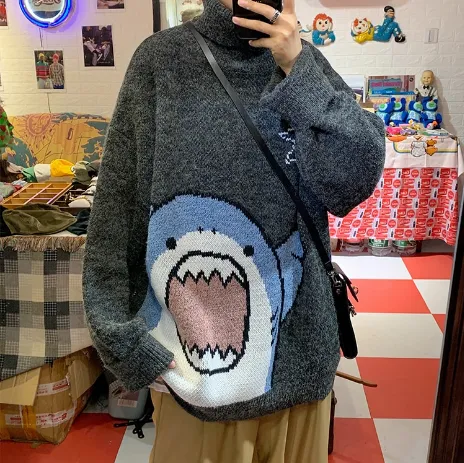 Harajuku Cartoon Shark Sweater - Embrace Quirky Cuteness
