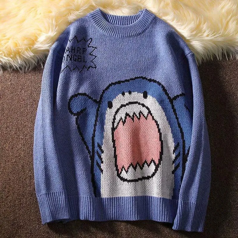 Harajuku Cartoon Shark Sweater - Embrace Quirky Cuteness