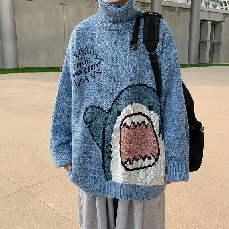 Harajuku Cartoon Shark Sweater - Embrace Quirky Cuteness
