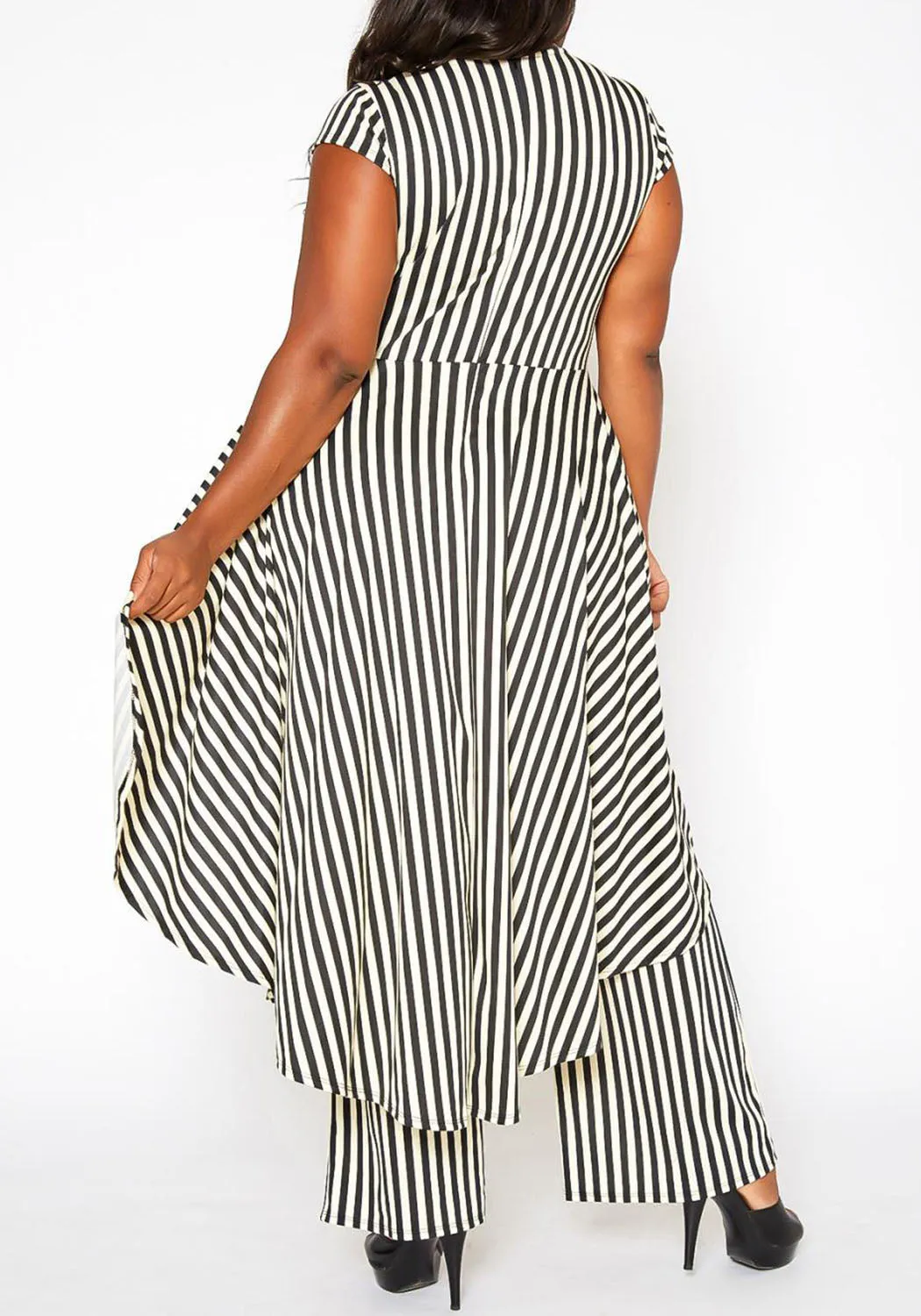HI Curvy Plus Size Women Striped Cape Straight  Jumpsuit