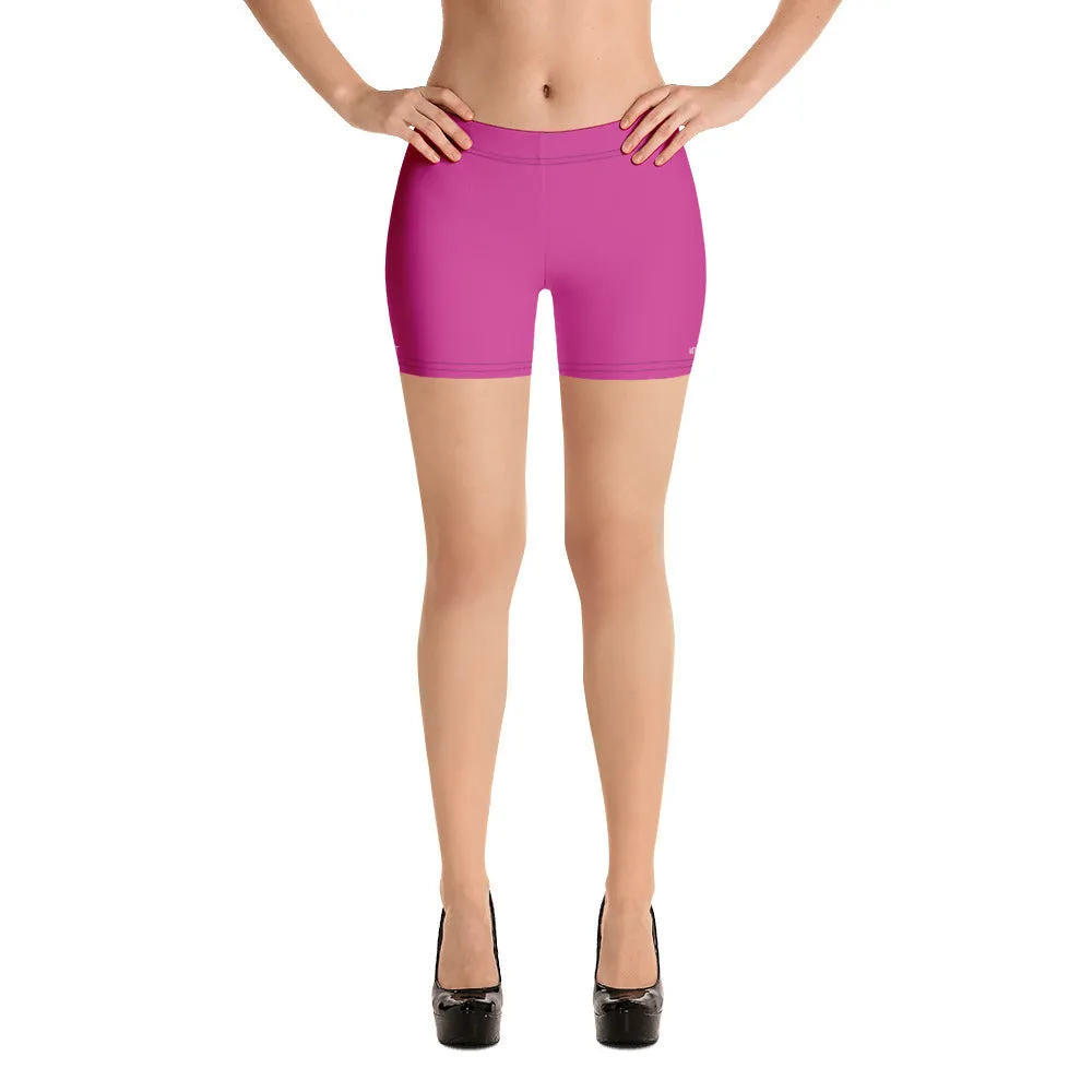 Hot Pink Women's Shorts, Best Bright Pink Short Gym Tights For Ladies-Made in USA/EU/MX