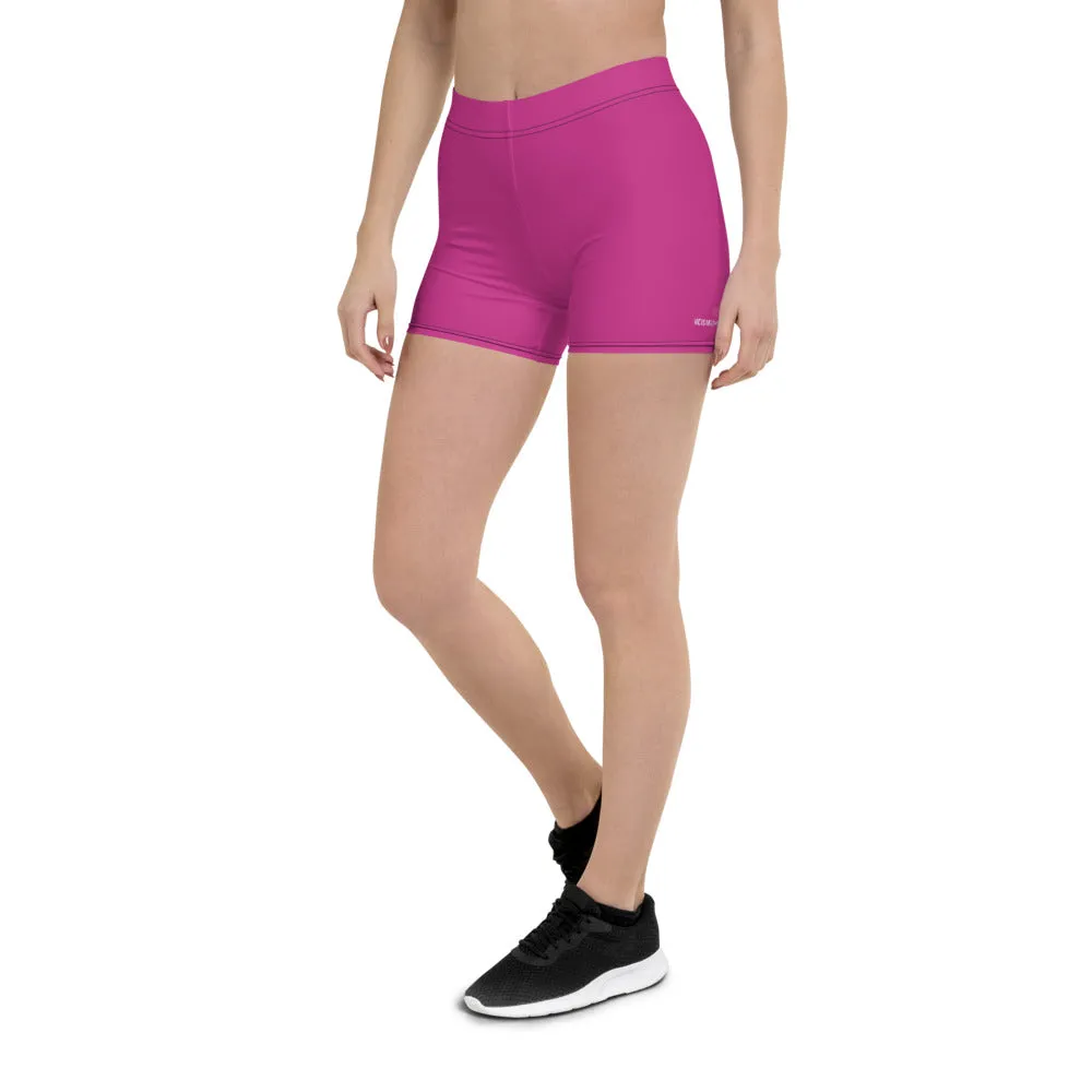 Hot Pink Women's Shorts, Best Bright Pink Short Gym Tights For Ladies-Made in USA/EU/MX