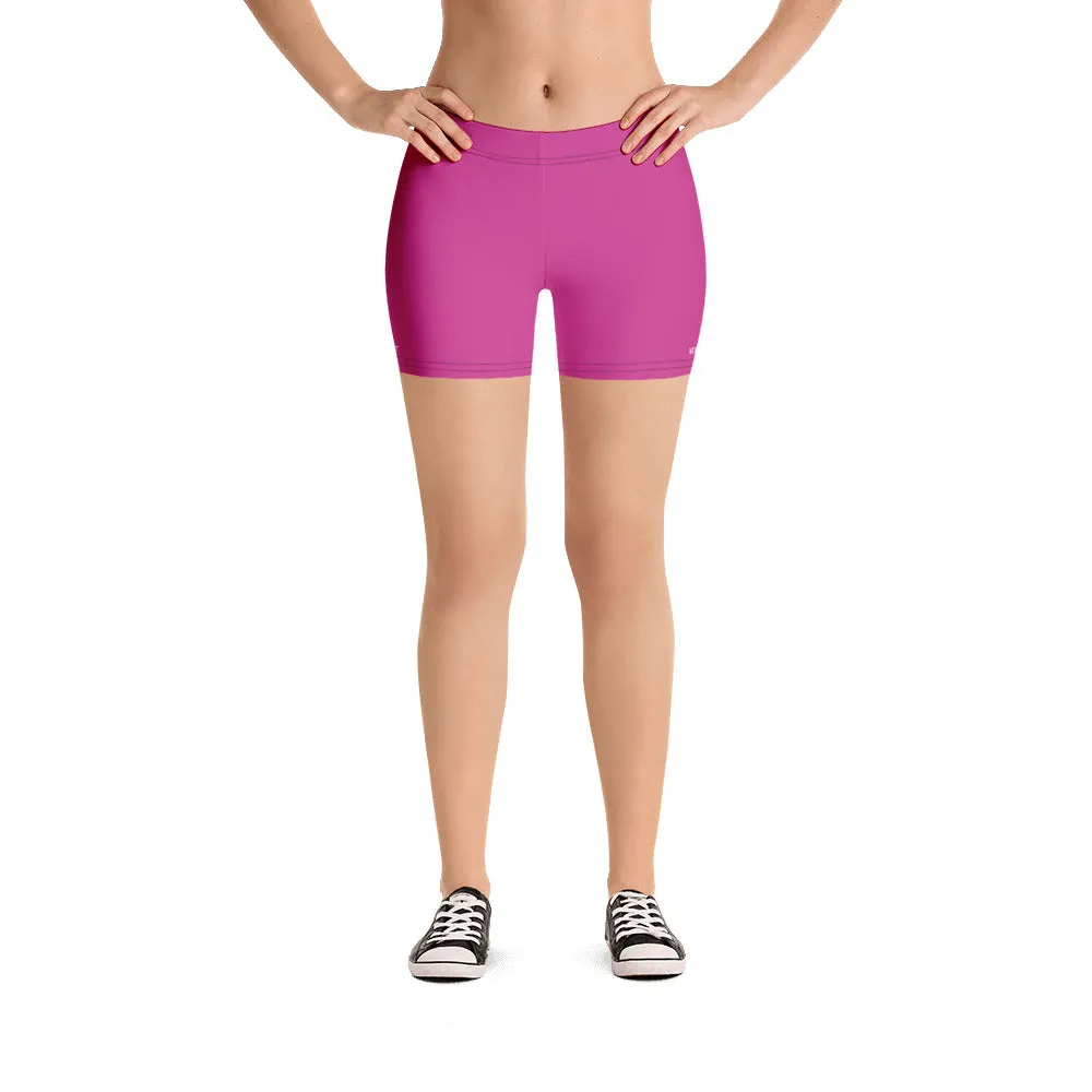 Hot Pink Women's Shorts, Best Bright Pink Short Gym Tights For Ladies-Made in USA/EU/MX