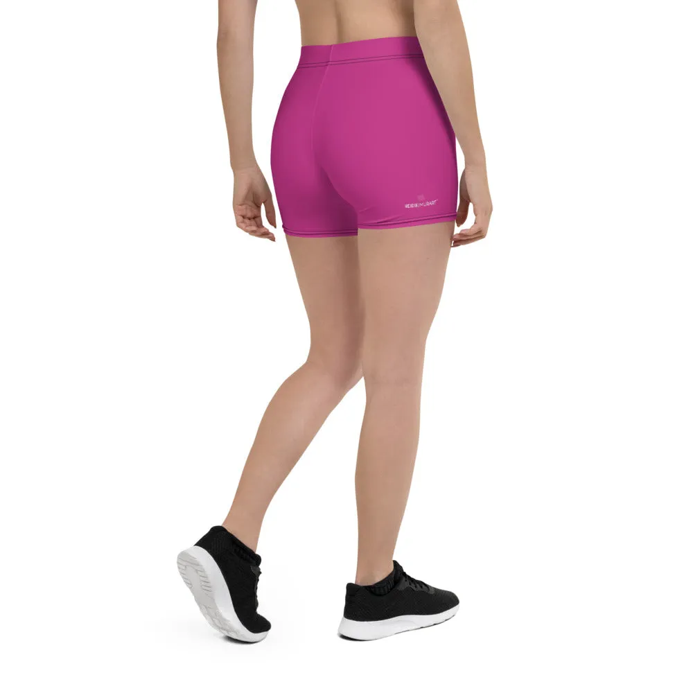 Hot Pink Women's Shorts, Best Bright Pink Short Gym Tights For Ladies-Made in USA/EU/MX
