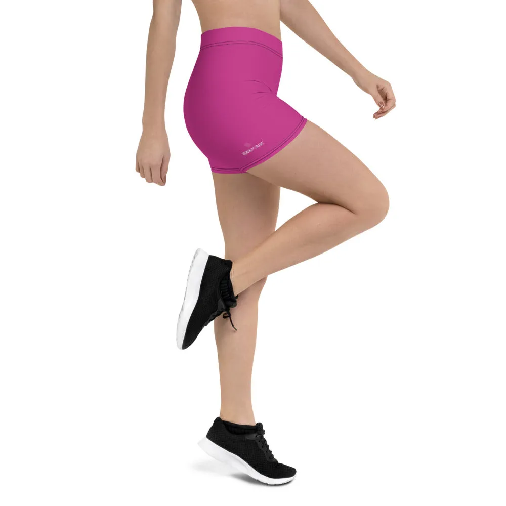 Hot Pink Women's Shorts, Best Bright Pink Short Gym Tights For Ladies-Made in USA/EU/MX