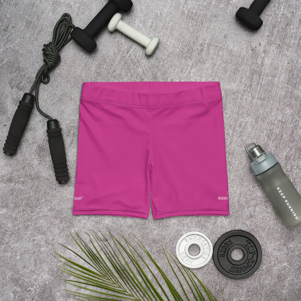 Hot Pink Women's Shorts, Best Bright Pink Short Gym Tights For Ladies-Made in USA/EU/MX