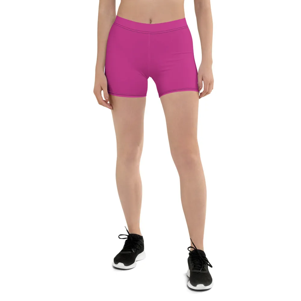 Hot Pink Women's Shorts, Best Bright Pink Short Gym Tights For Ladies-Made in USA/EU/MX