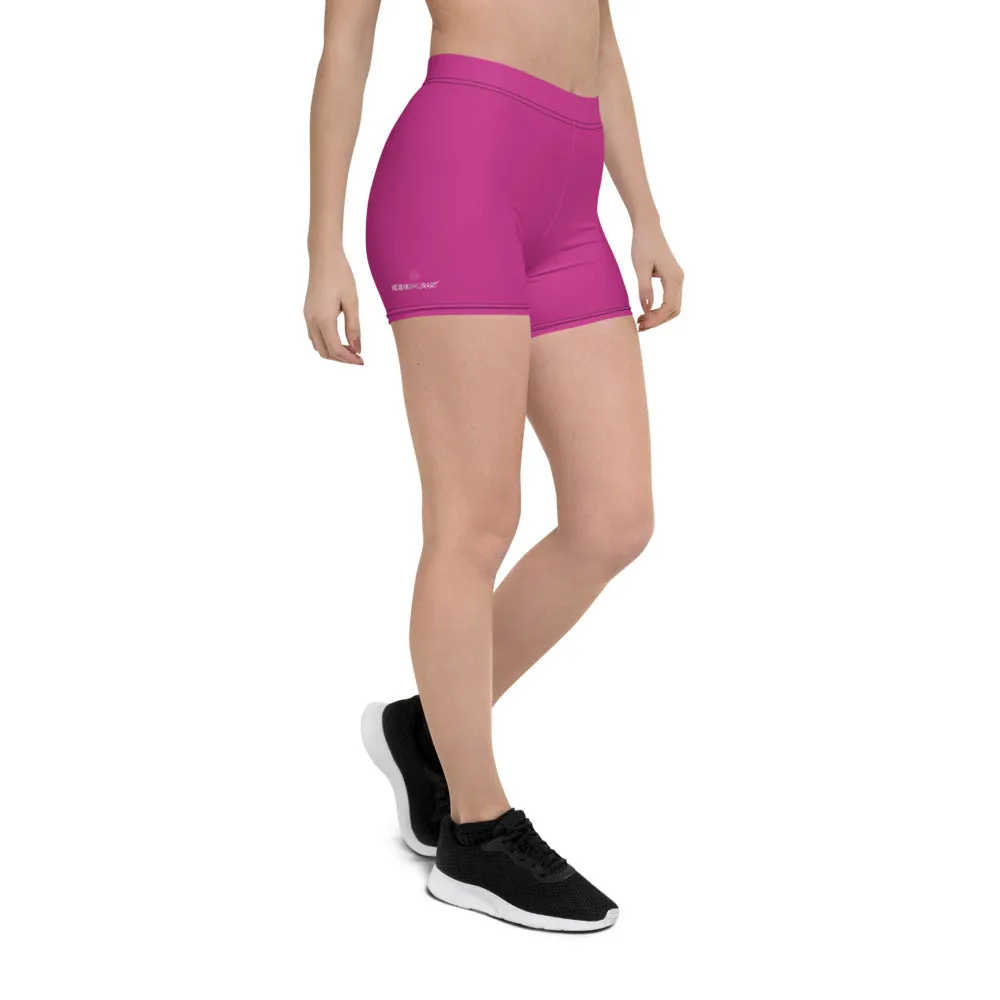 Hot Pink Women's Shorts, Best Bright Pink Short Gym Tights For Ladies-Made in USA/EU/MX