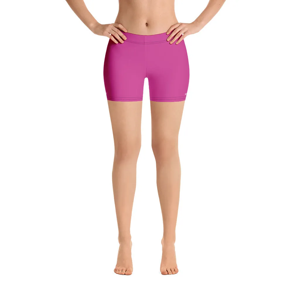 Hot Pink Women's Shorts, Best Bright Pink Short Gym Tights For Ladies-Made in USA/EU/MX