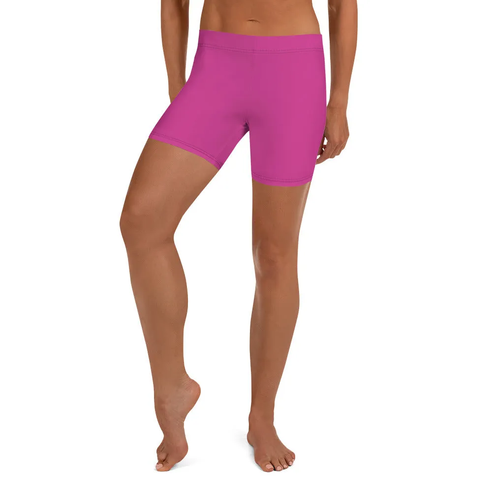 Hot Pink Women's Shorts, Best Bright Pink Short Gym Tights For Ladies-Made in USA/EU/MX