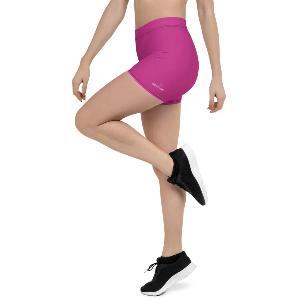 Hot Pink Women's Shorts, Best Bright Pink Short Gym Tights For Ladies-Made in USA/EU/MX
