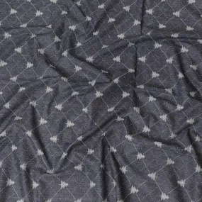 Iron grey organic cotton fabric with cream print in abstract design-D13873