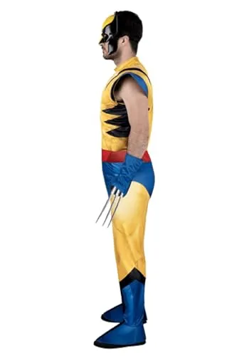 Jazwares Marvel Wolverine Adult Costume - Padded Jumpsuit, Detachable Claws, and Plastic Mask, Halloween Outfit - Officially Licensed X-Large Yellow
