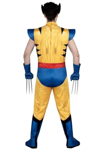 Jazwares Marvel Wolverine Adult Costume - Padded Jumpsuit, Detachable Claws, and Plastic Mask, Halloween Outfit - Officially Licensed X-Large Yellow