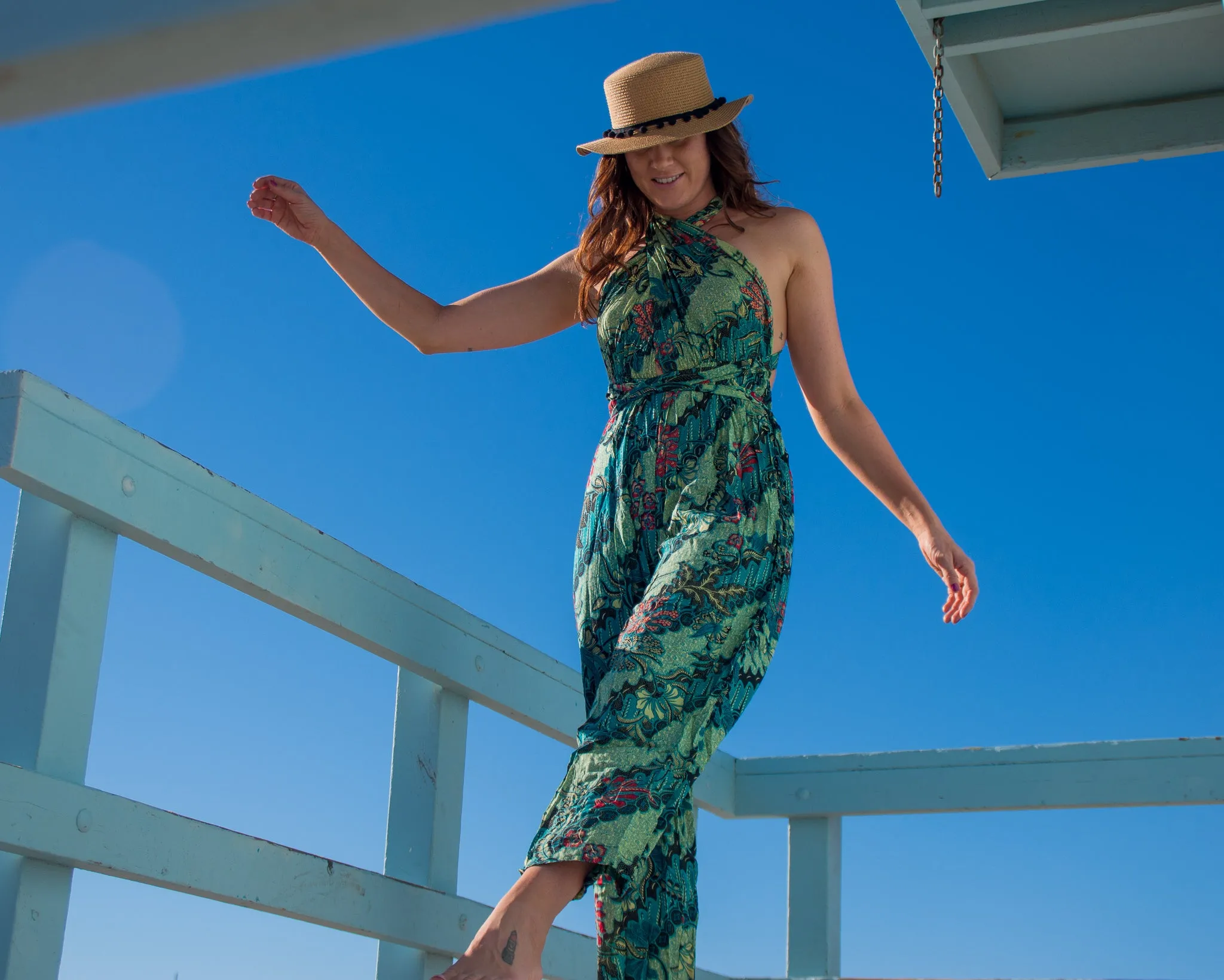Jeannie Jumpsuit in Red Teal Swirl