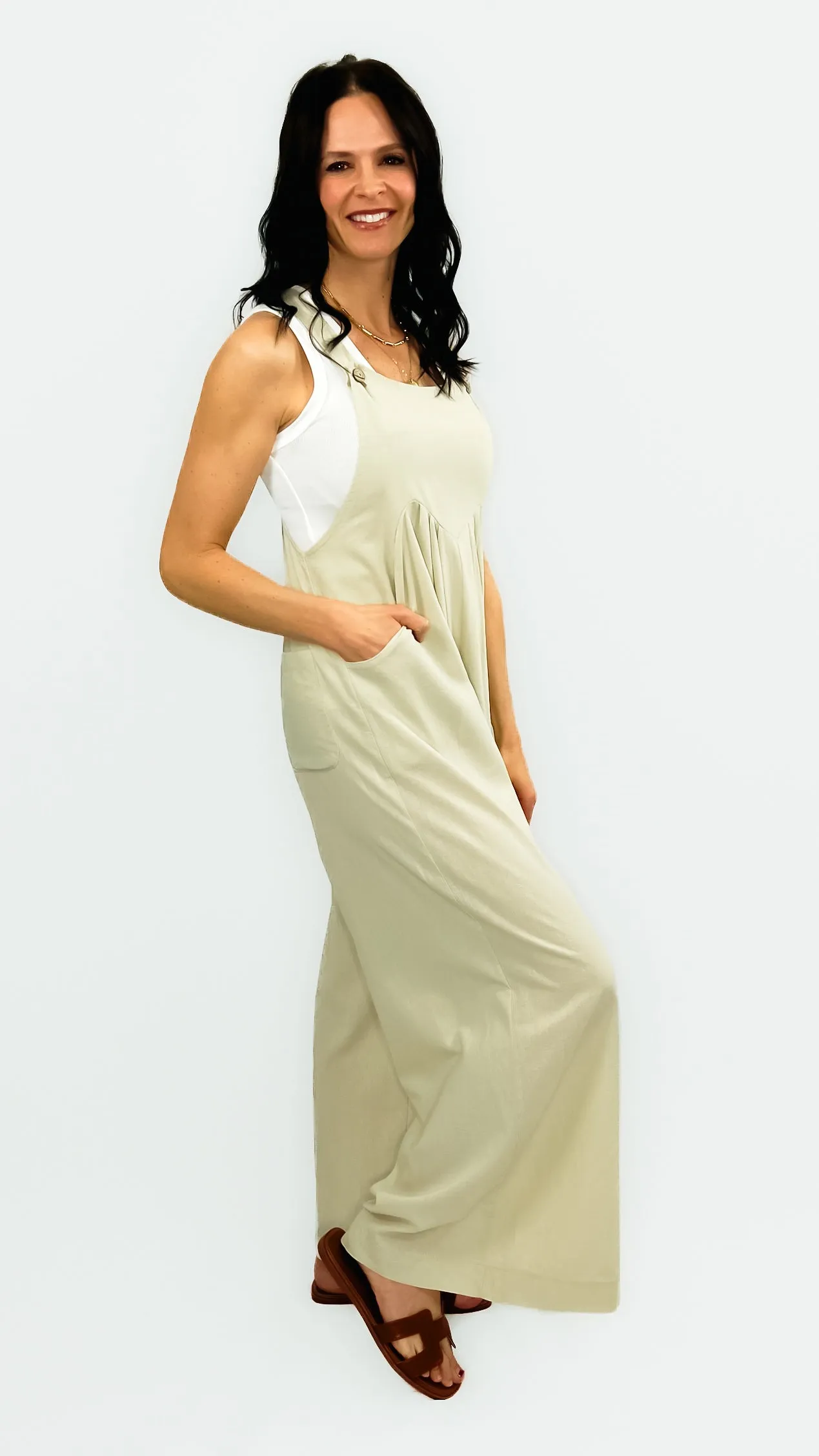 Jess Sleeveless Jumpsuit- Oatmeal