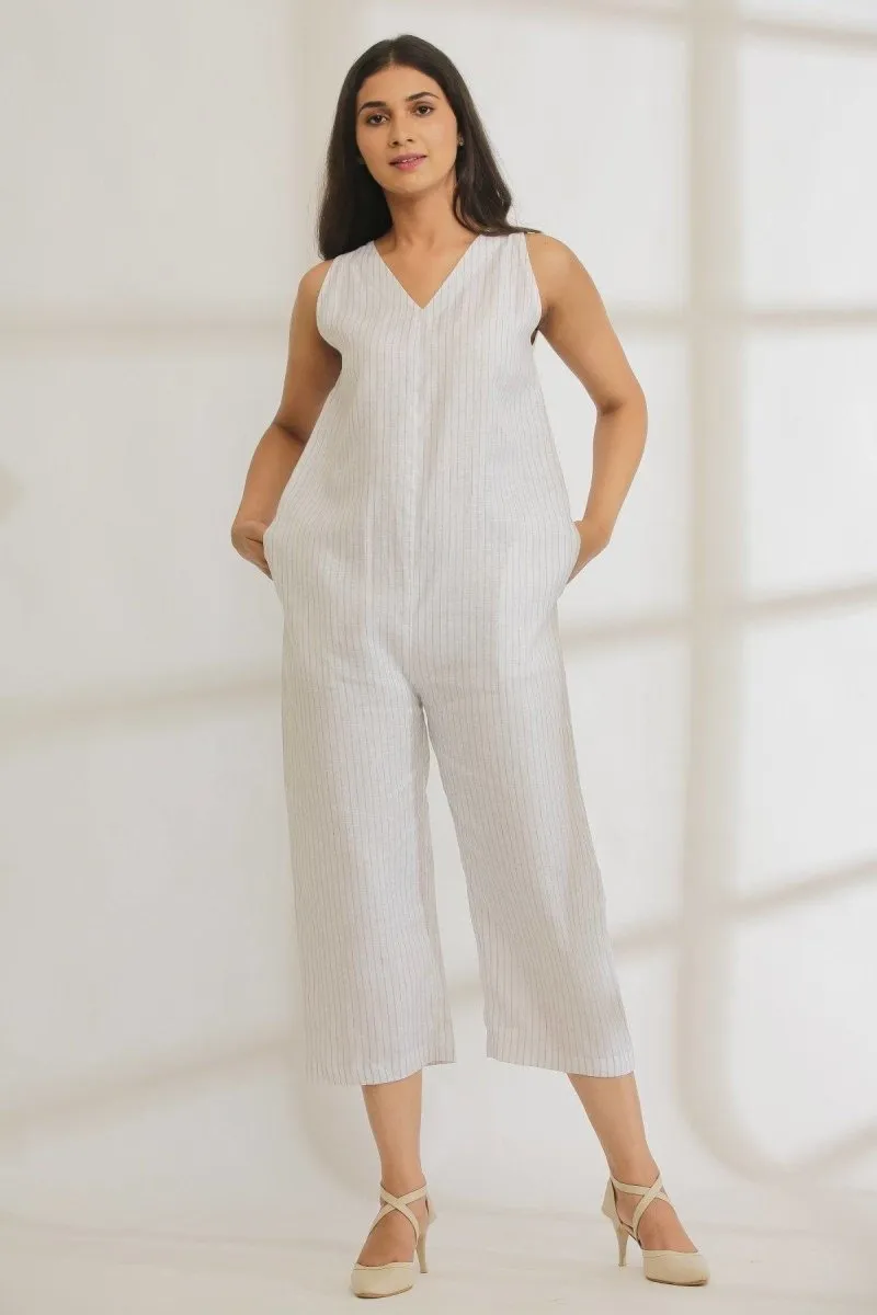 Jumpin Hemp Jumpsuit White Stripe