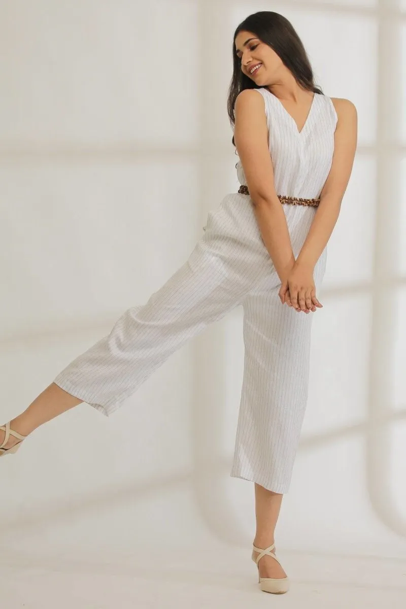 Jumpin Hemp Jumpsuit White Stripe