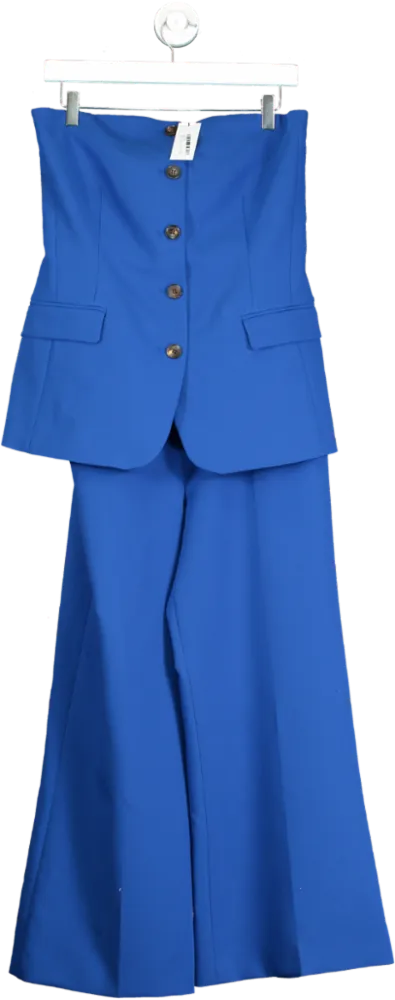 Karen Millen Cobalt Tall Clean Tailored Bandeau Button Bodice Wide Leg Jumpsuit UK 10