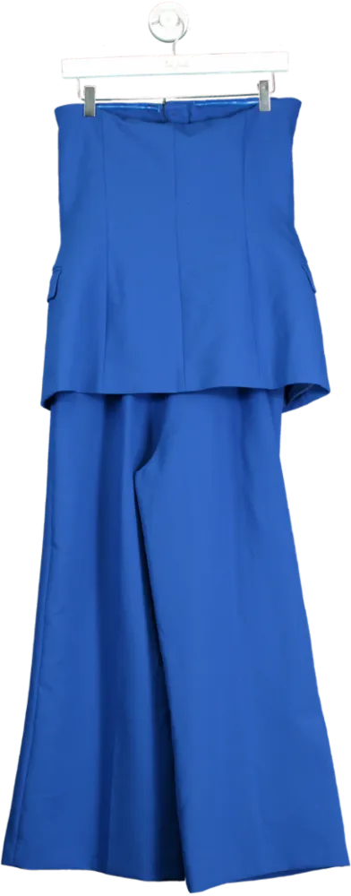Karen Millen Cobalt Tall Clean Tailored Bandeau Button Bodice Wide Leg Jumpsuit UK 10