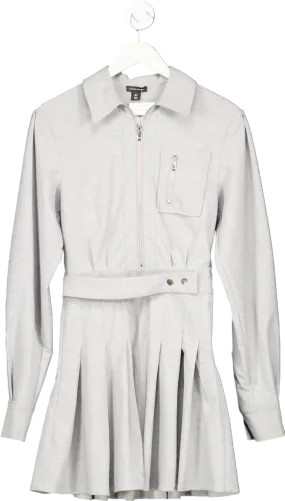 Karen Millen Grey Belted Pleated Zip Front Dress UK 6