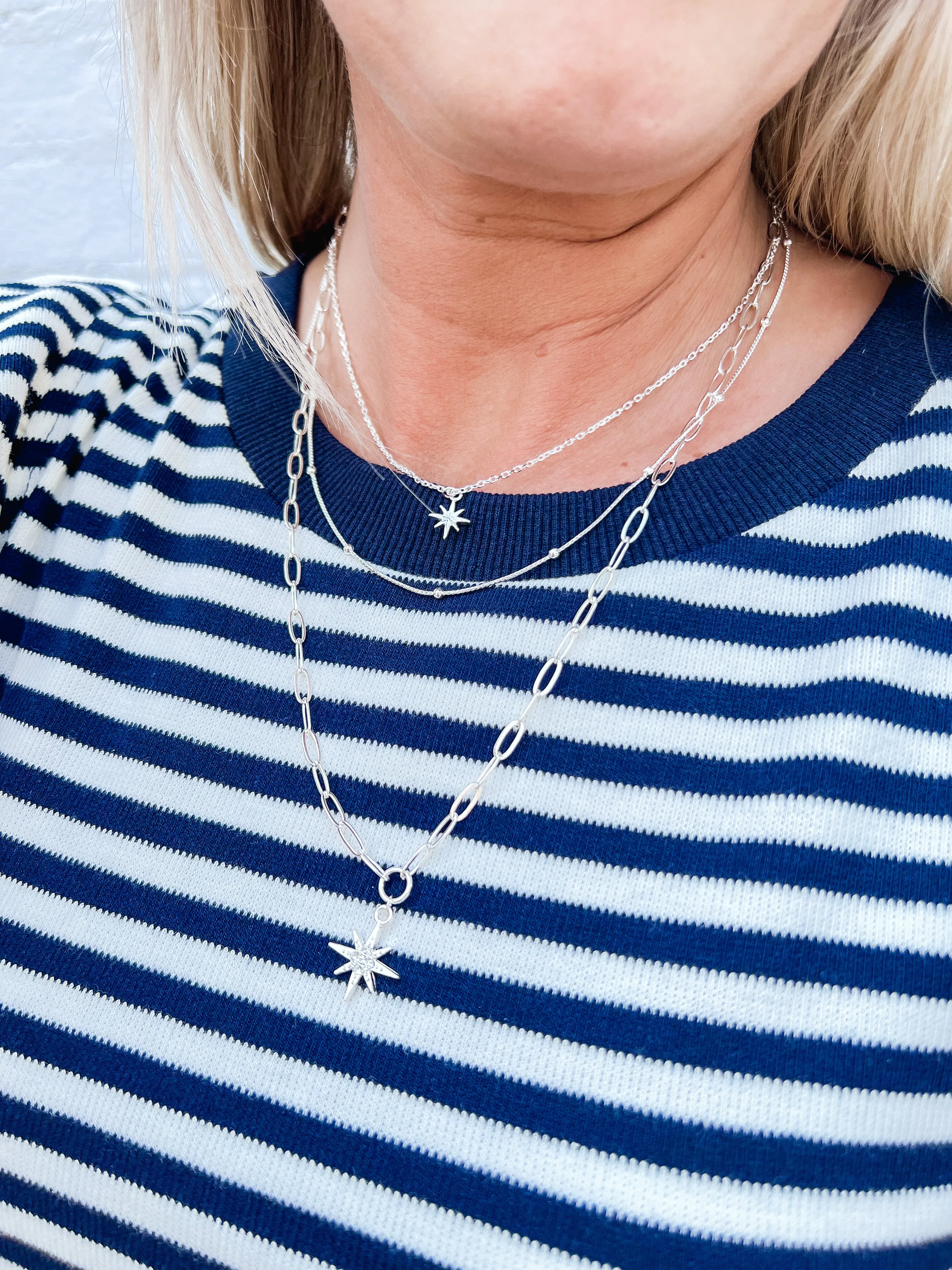 Kat Triple Layer Starburst Necklace, Silver