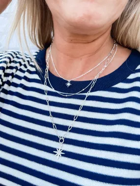 Kat Triple Layer Starburst Necklace, Silver