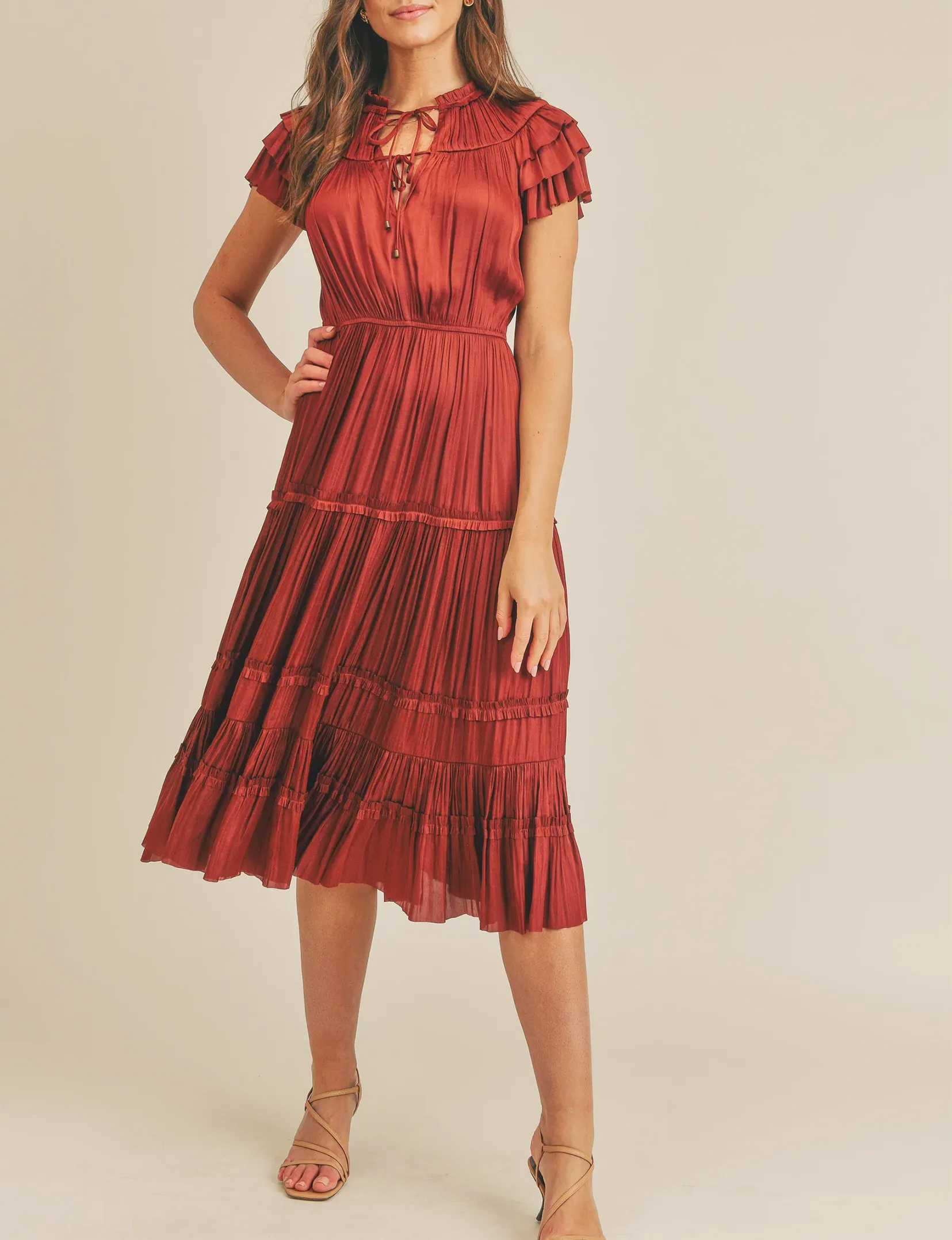 Kianna Short Sleeve Dress, Rust