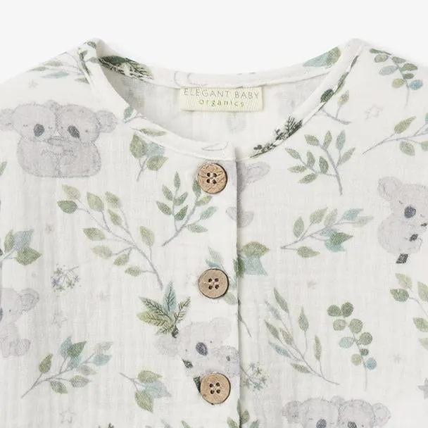 Koala Print Organic Muslin Baby Jumpsuit