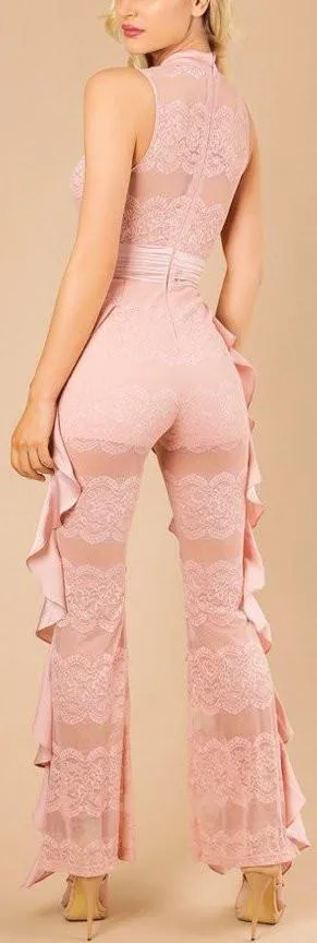 Lace Ruffle Jumpsuit, Pink