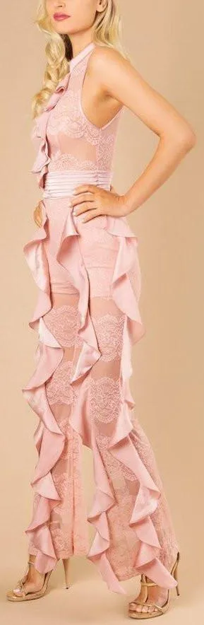 Lace Ruffle Jumpsuit, Pink