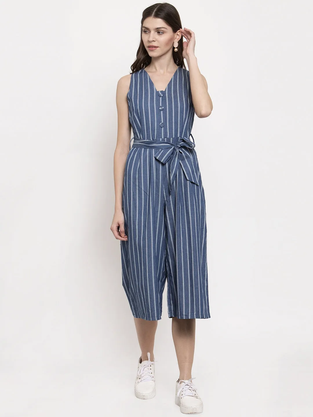 Ladies Denim Striped Jump Suit
