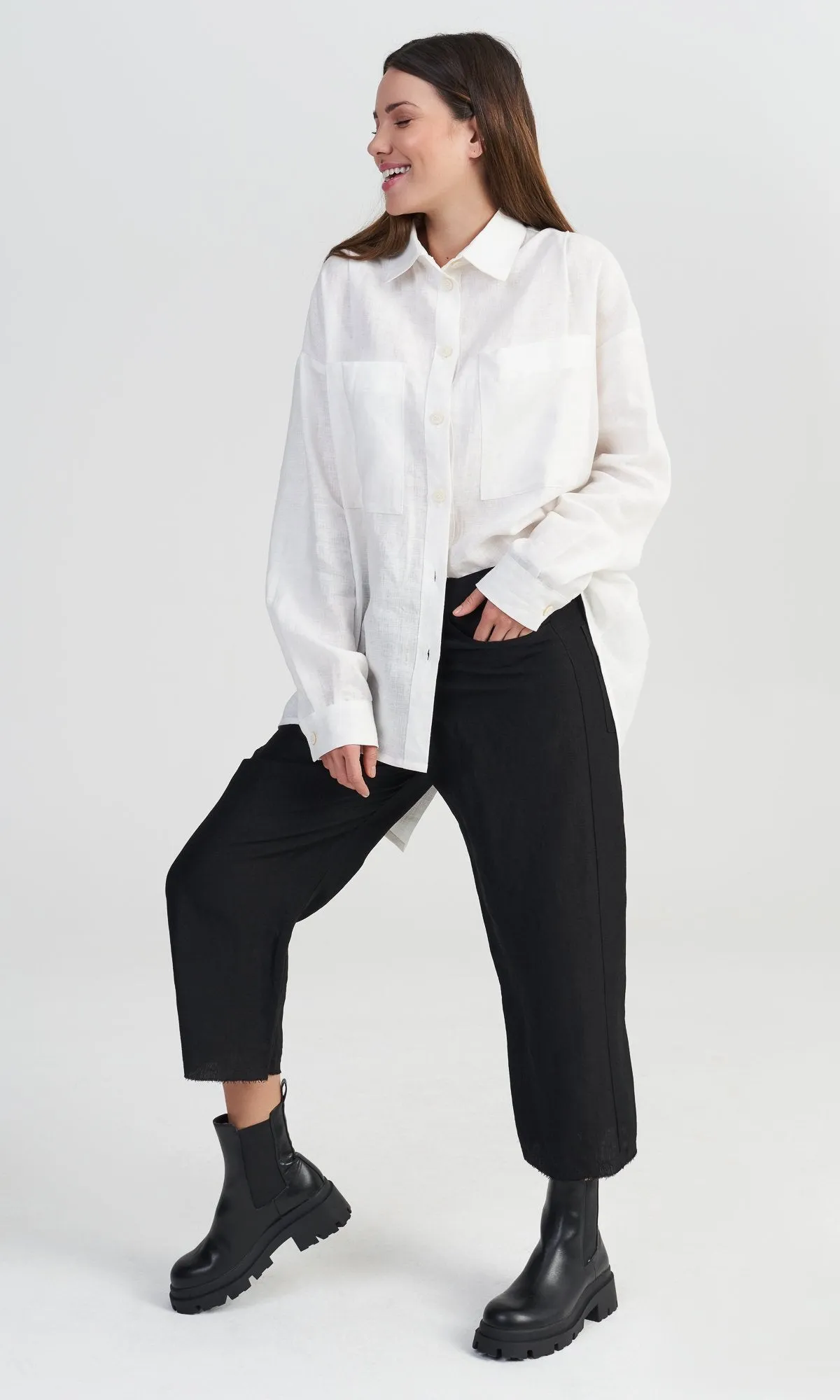 Linen Overlapping Crop Pants