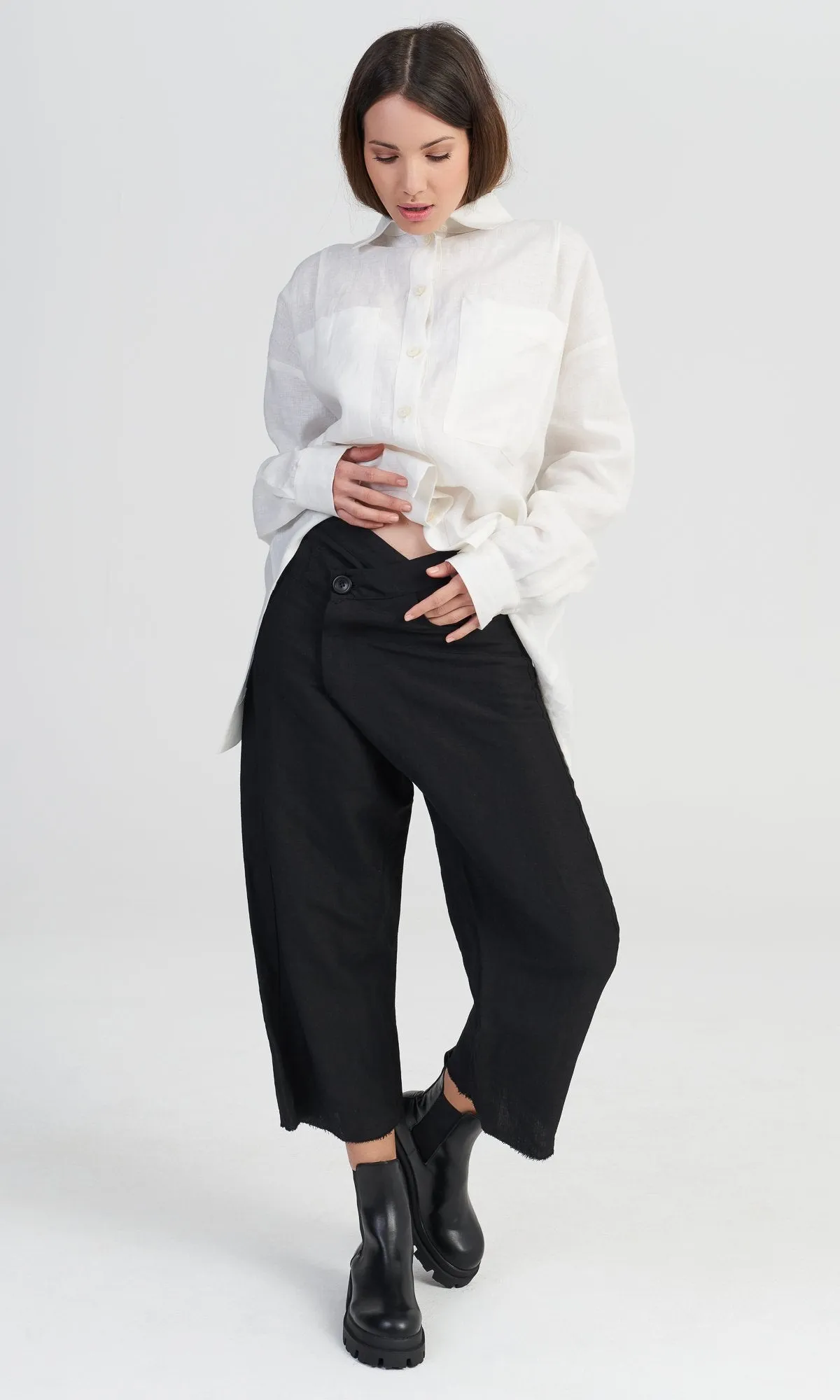 Linen Overlapping Crop Pants