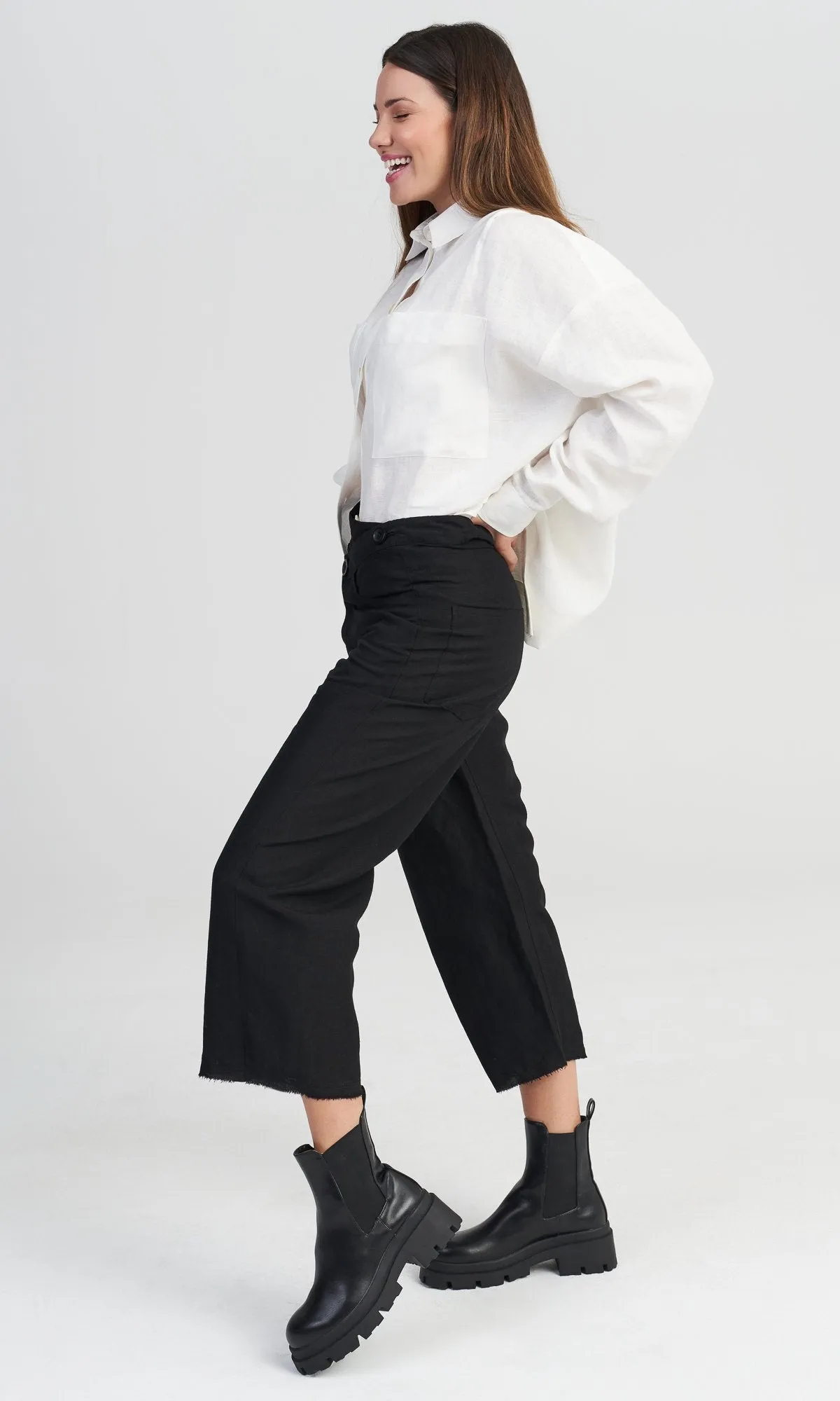 Linen Overlapping Crop Pants