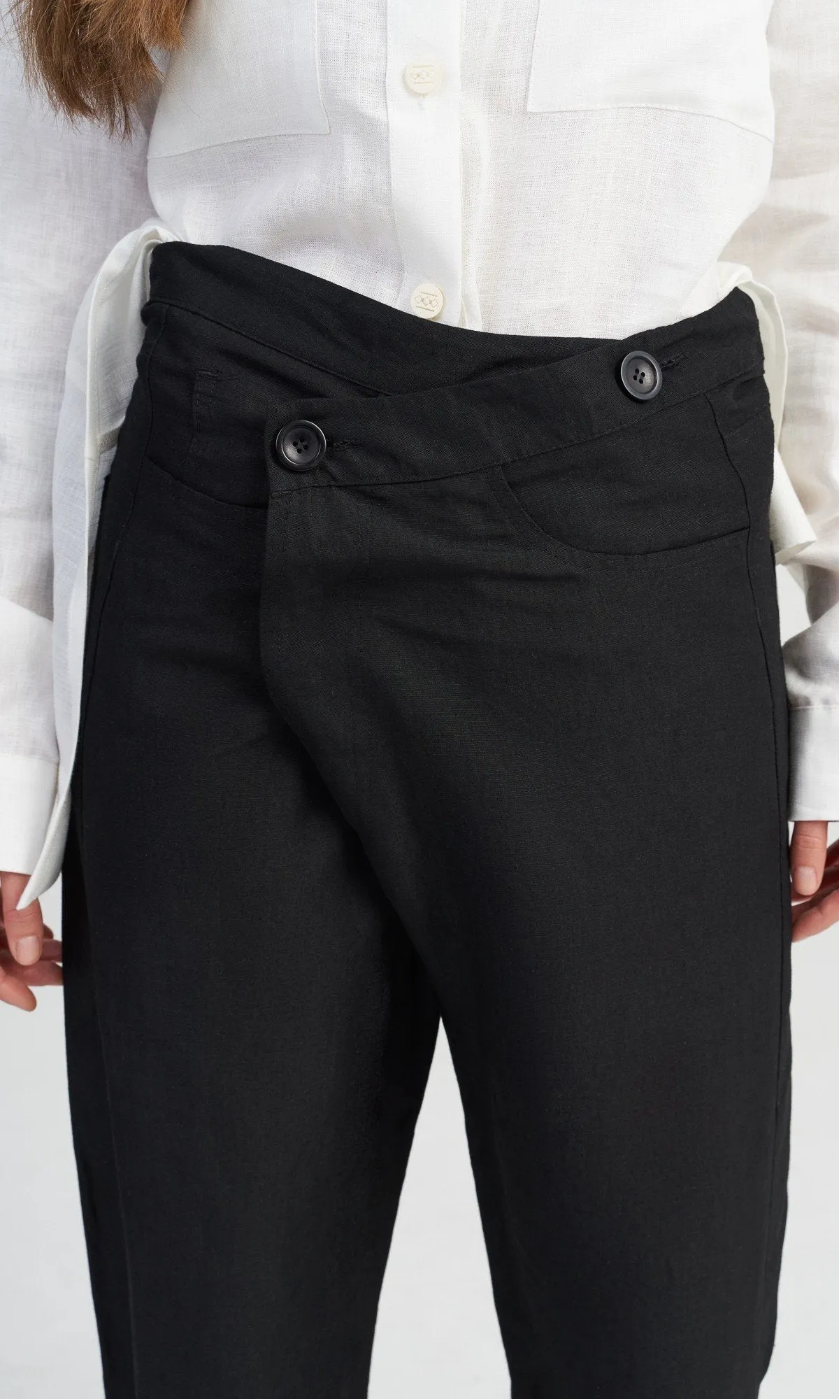 Linen Overlapping Crop Pants