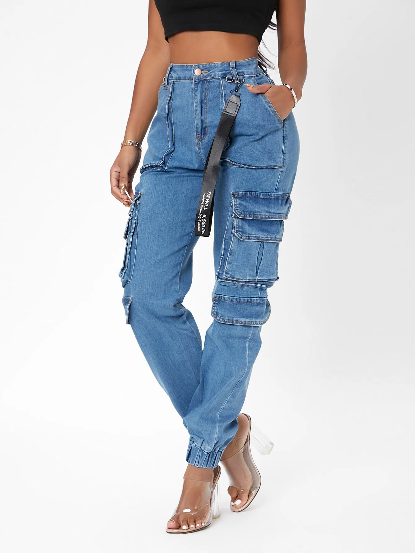 Loah High Waisted Flap Cargo Jeans