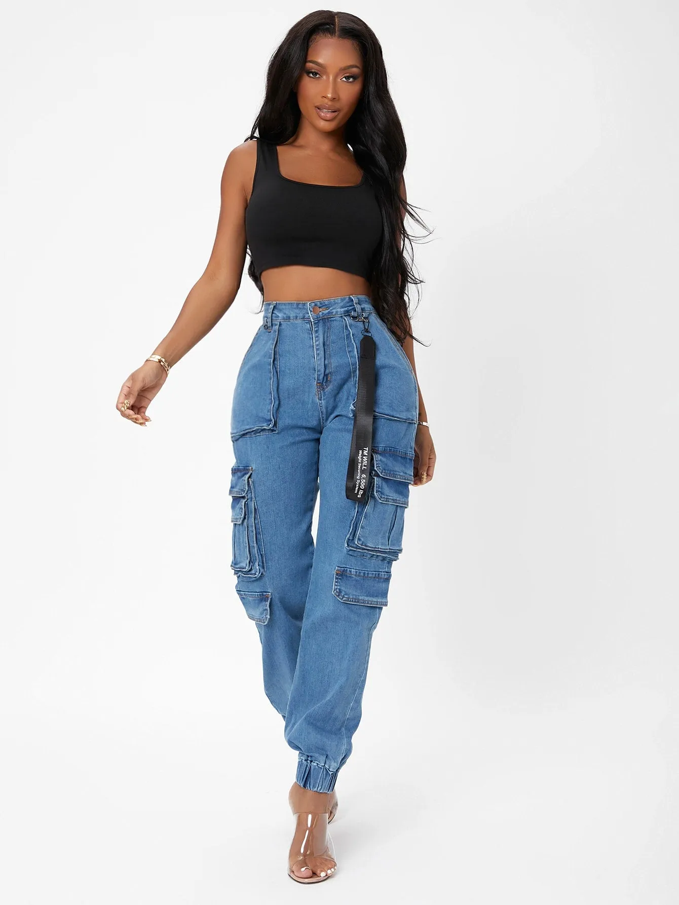 Loah High Waisted Flap Cargo Jeans
