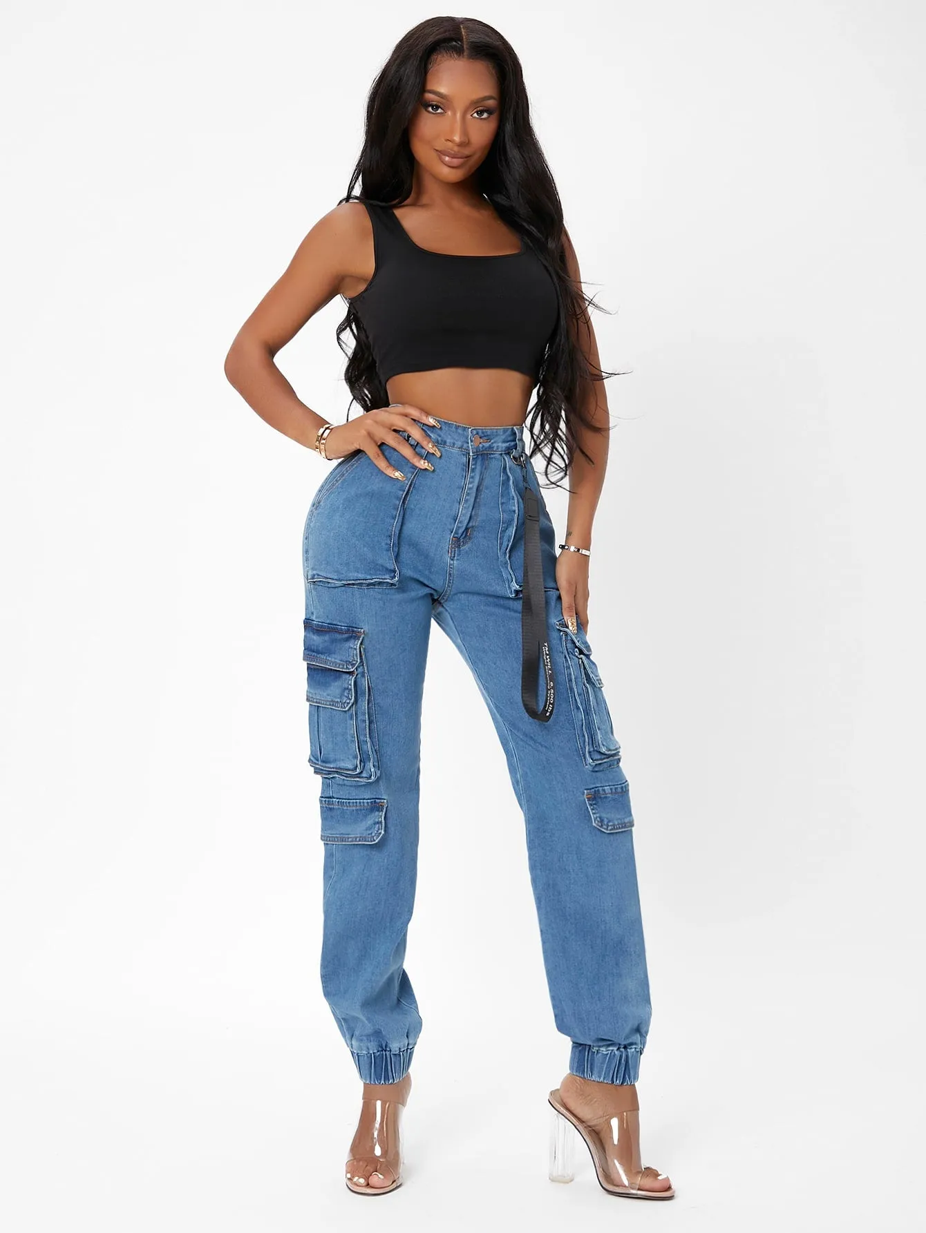 Loah High Waisted Flap Cargo Jeans