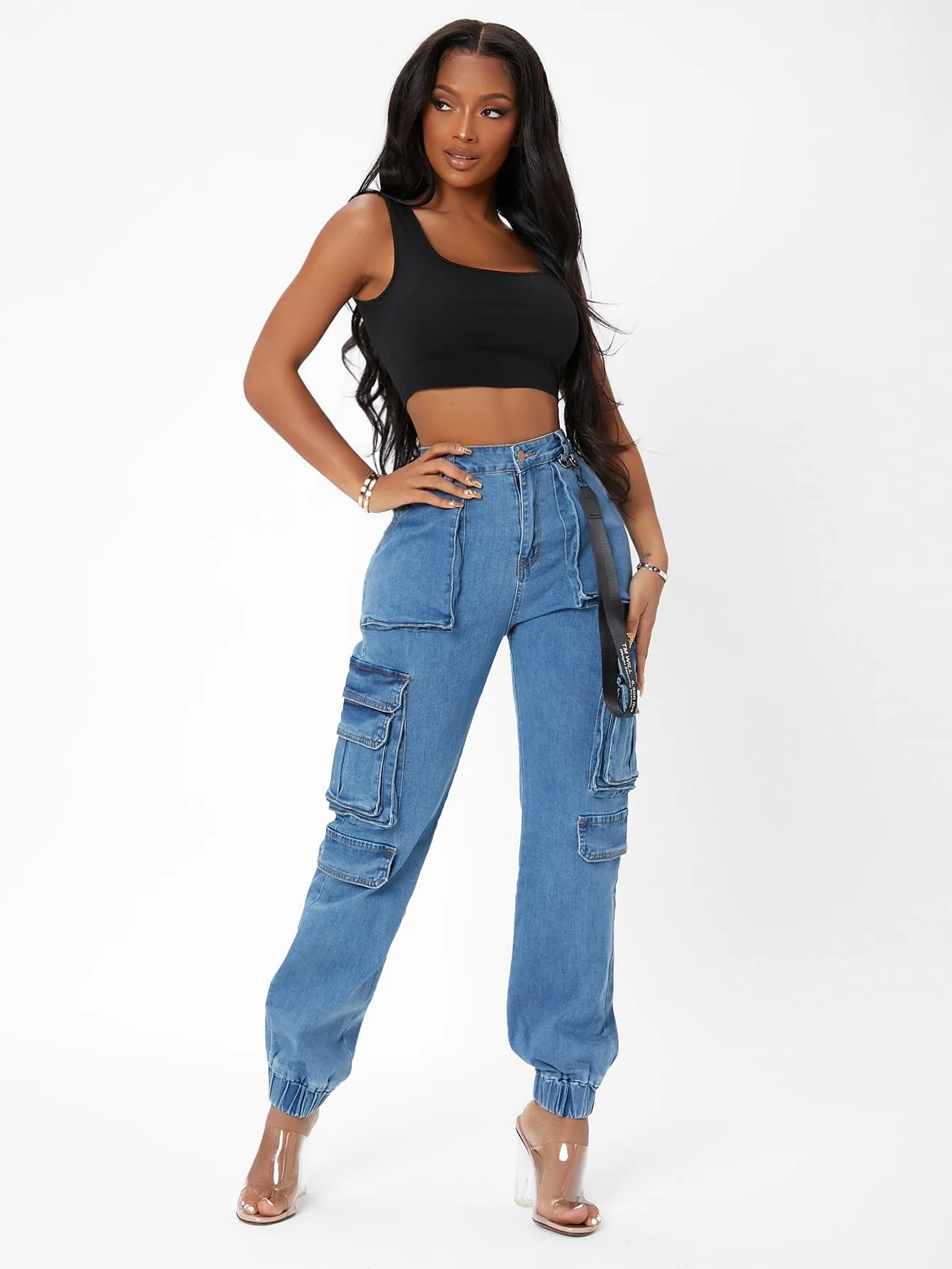 Loah High Waisted Flap Cargo Jeans