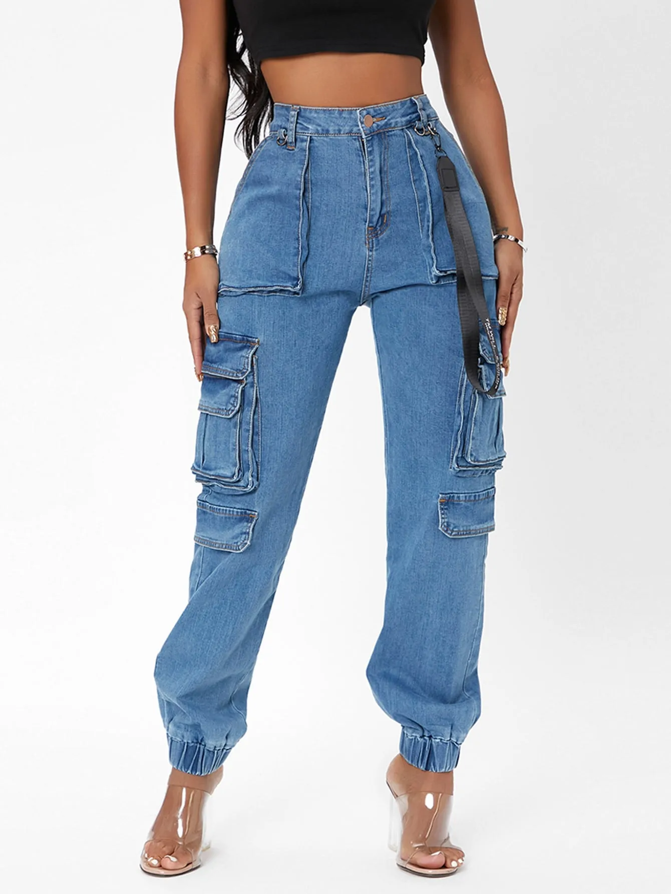 Loah High Waisted Flap Cargo Jeans