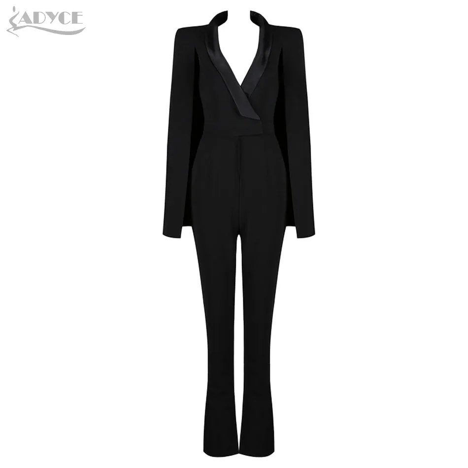 Long Bandage Jumpsuits Rompers Bodysuit Black V Neck Jumpsuit