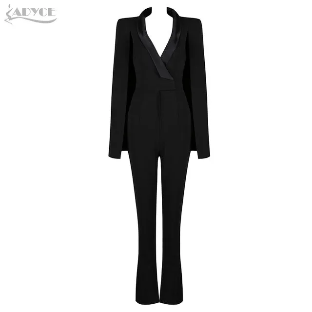 Long Bandage Jumpsuits Rompers Bodysuit Black V Neck Jumpsuit