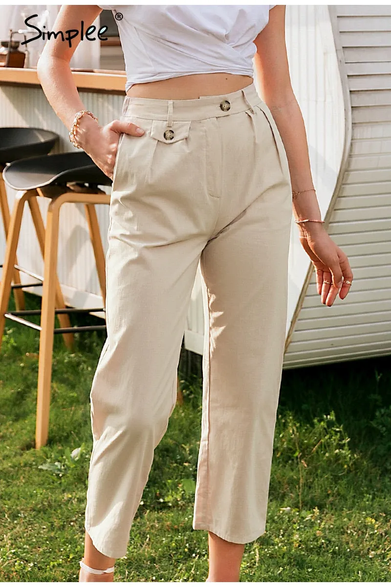 Loose Cropped Beige Pants