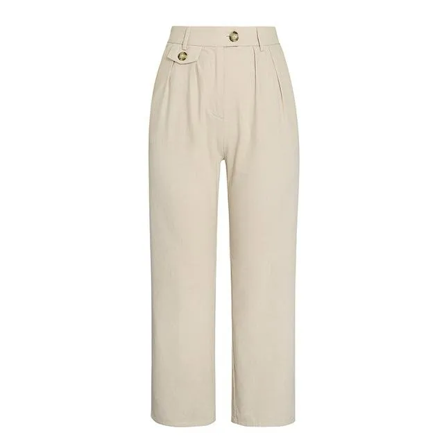 Loose Cropped Beige Pants