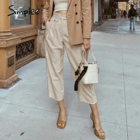 Loose Cropped Beige Pants